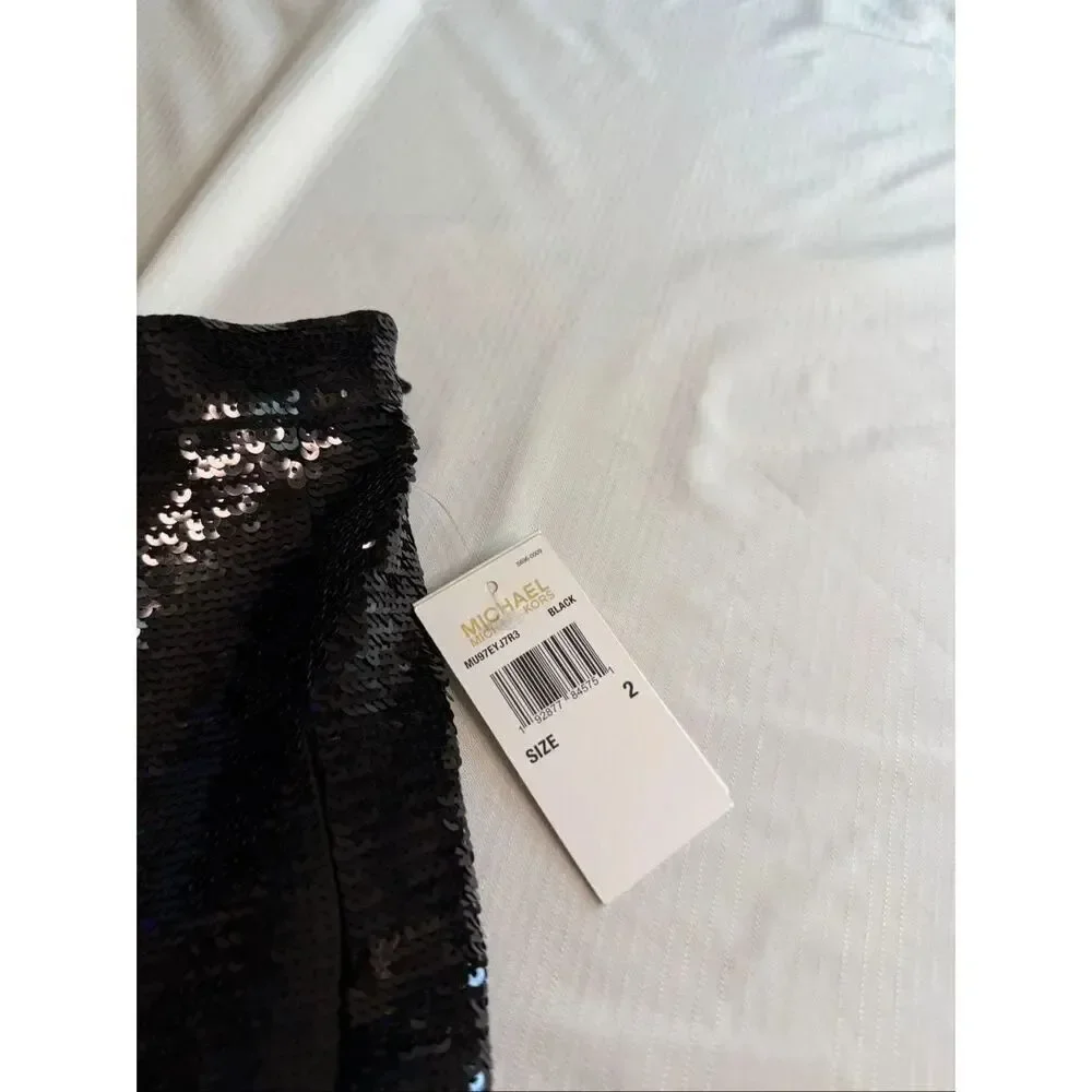 NWT Michael Kors Black Sequin Pleated A Line Cocktail Party Skirt Size 2 New